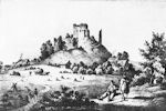 Ruiny zamku Gryf - litografia z po. XIX wieku